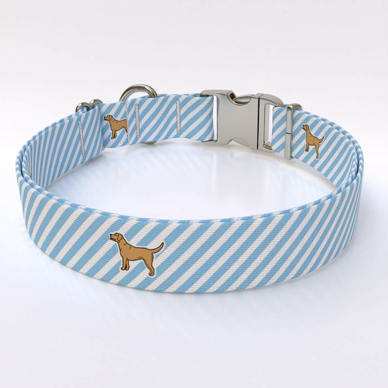 Southern Dawg Seersucker Blue with Labs Premium Dog Collar