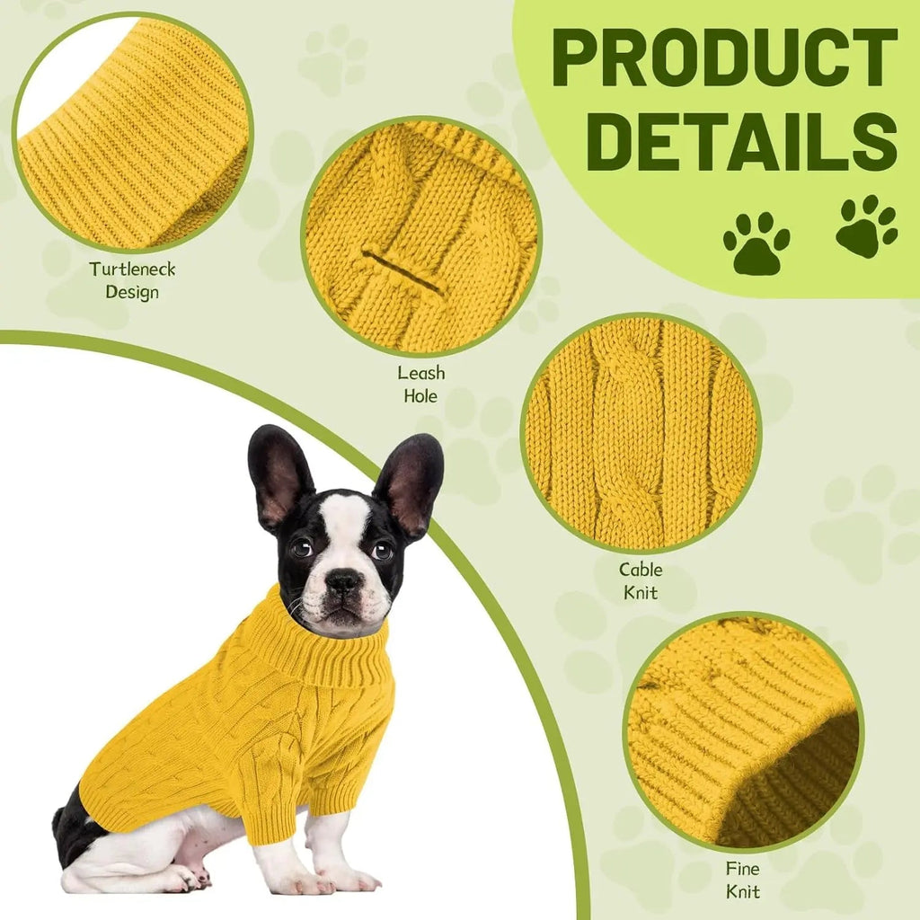 Small Dog Warm Turtleneck Cable Knit Sweater Thermal Pullover All Colors