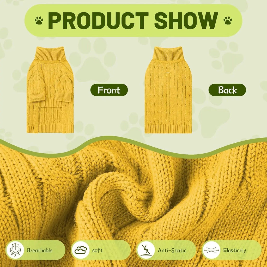 Small Dog Warm Turtleneck Cable Knit Sweater Thermal Pullover All Colors